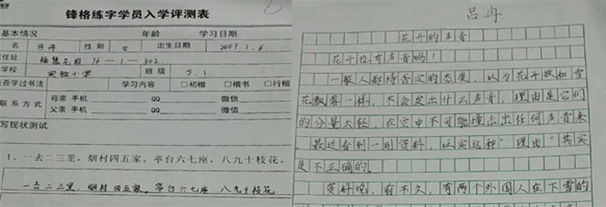 锋格练字学员练字前后对比