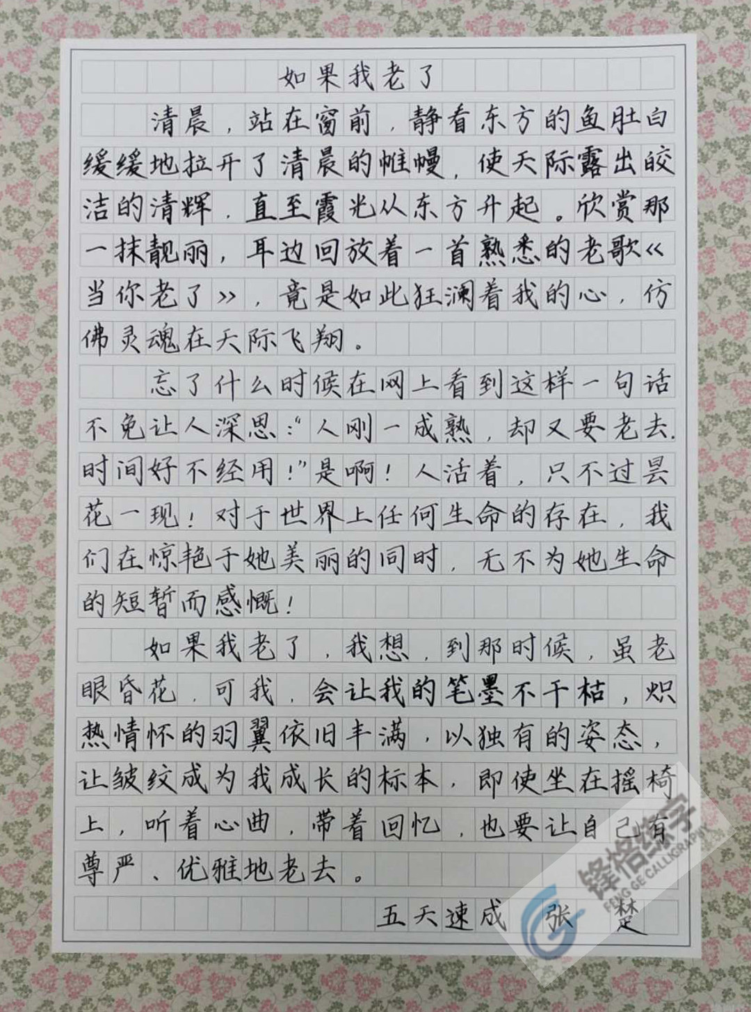 锋格练字学员硬笔书法作品-如果我老了